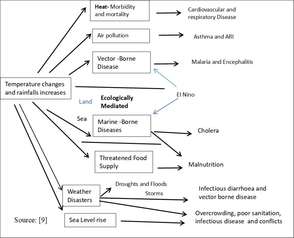 Causative mechanisms of climate change effects on public health